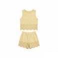 thumbnail image 4 of Purcolt 2 Piece Outfits for Women Summer Sleeveless Hollow Out Shorts Set Round Neck Matching Lounge Vacation Beach Casual Outfit, 4 of 7
