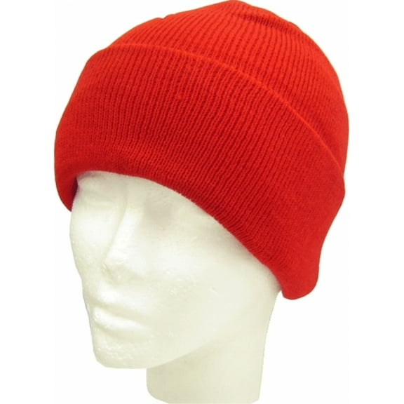 RED BEANIE HAT Classic Plain Long Cuff Mens Beanie Sock Cap [Red]