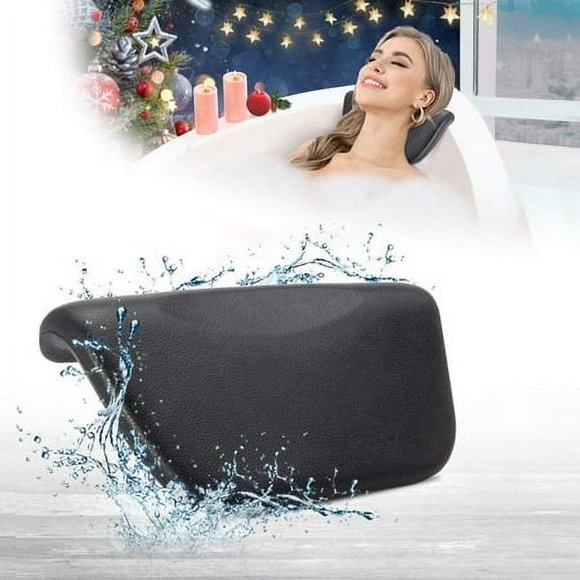 Bath cushions, stylish PU bath pillows with suction cups, neck pillow, headrest for bathtub spa whirlpool, ergonomic headrest head, neck, back and shoulders 270 x 140 x 60 mm -black