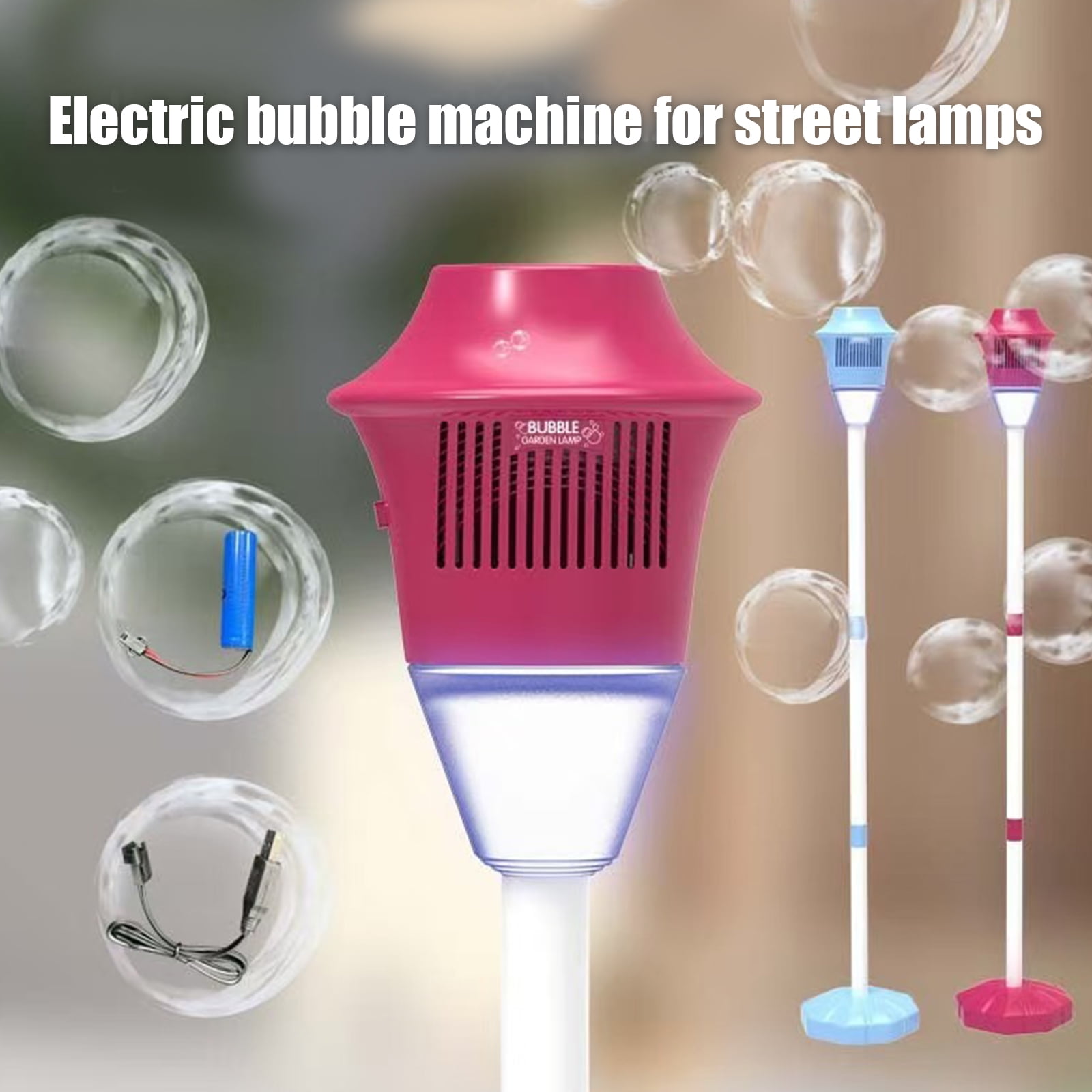 SINGOMON Bubble Machine, Outdoor Stand, with LED Light, Rechargeable, Adjustable Height, Suitable for Weddings and Birthday Parties, Red
