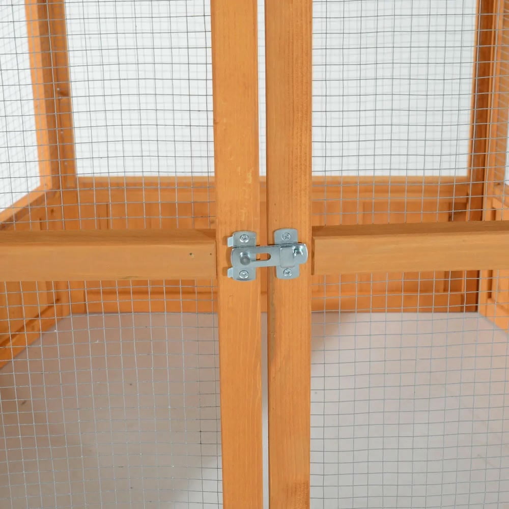 Spaco 69" Wooden Hexagonal Outdoor Aviary Flight Bird Cage With Covered Roof, Bird Cage, Brown