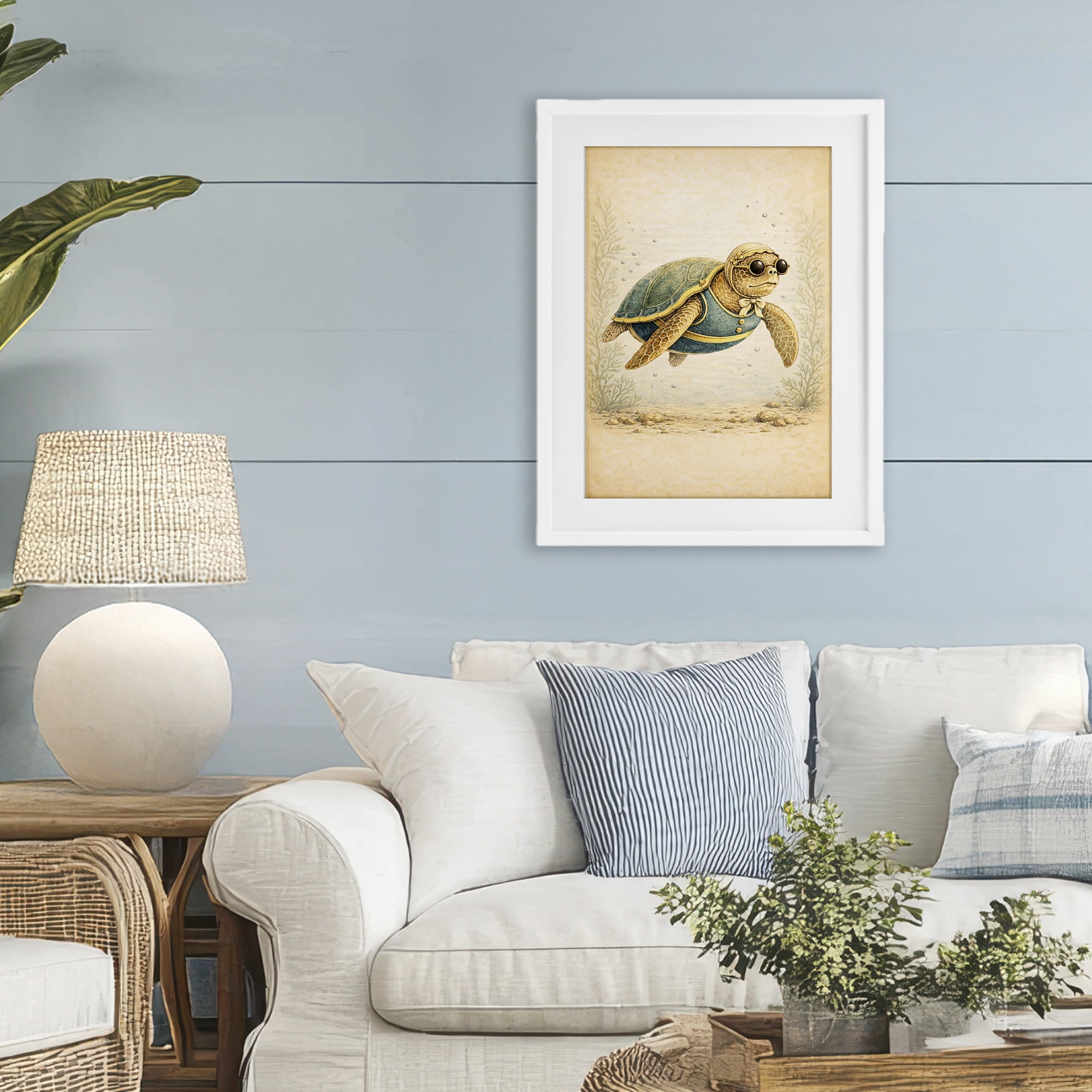 Stupell Industries Maritime Bathing Society Turtle White Framed Print Under Glass, design by Grotto Studios