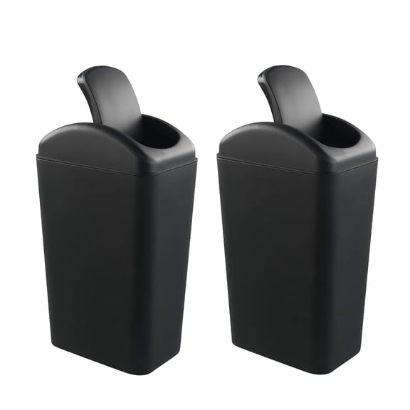 2 PC Slim Trash Can, 12L Black Swing Lid Garbage Bin for Narrow Space