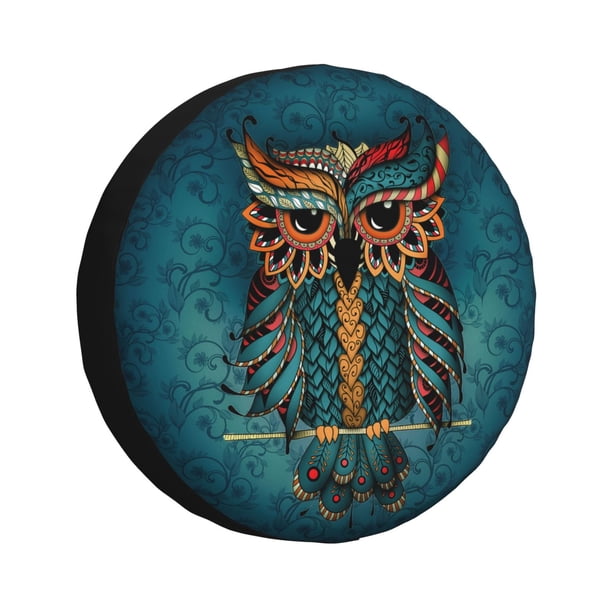 Fotbe Owl In Blue Funda de Llanta de Repuesto con Estampado, Engrosada, Ajuste Universal para Jeep, Remolque, RV, SUV, Camión-14 inch