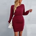 thumbnail image 4 of Vestido Cruzado A La Cadera, Cuello Redondo, Corte Ajustado, Vestido De Manga Larga, Cintura Alta De Invierno Para Fiesta Para El Día A Día, 4 of 8