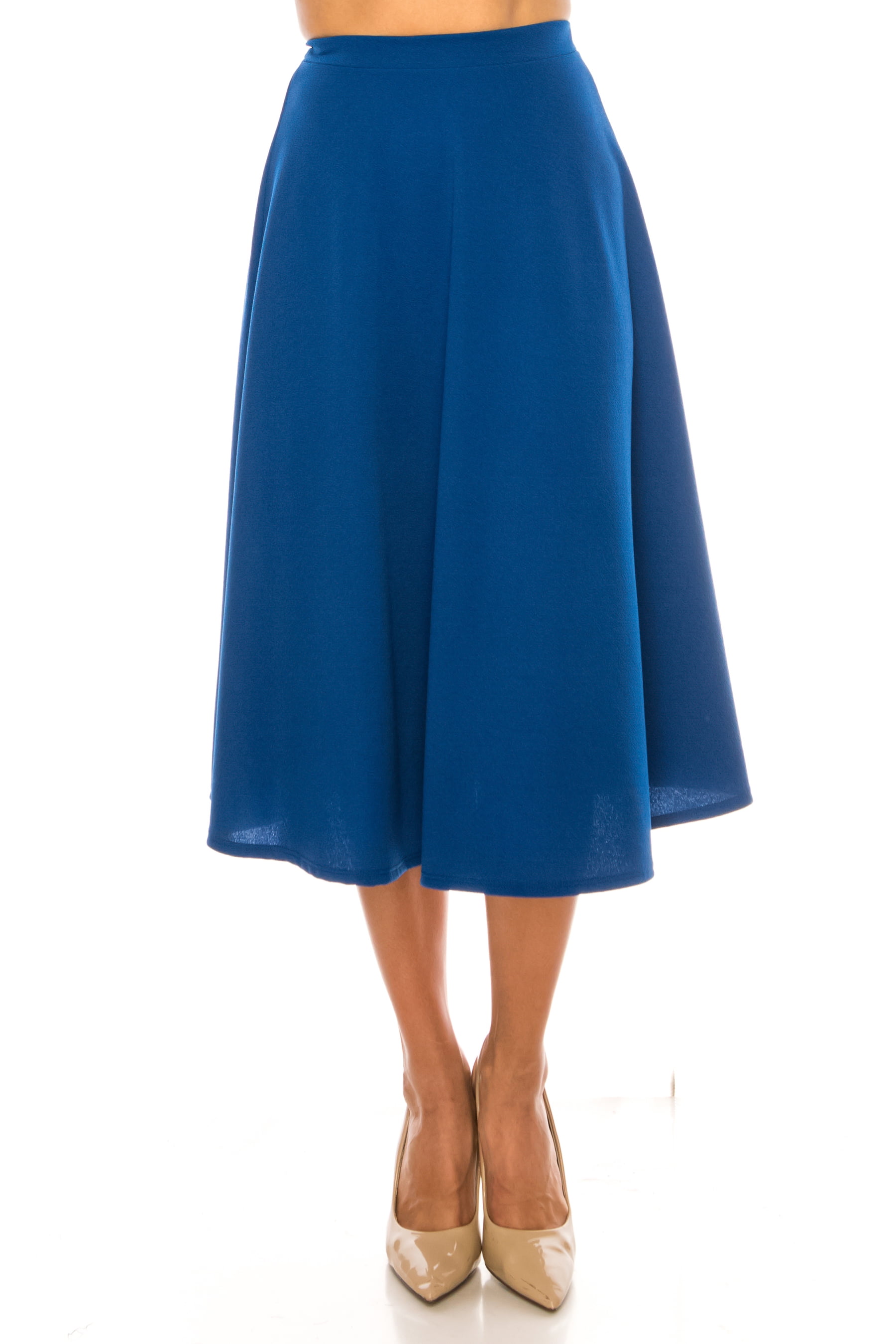 Women's Flared Lightweight Elastic Midi Aline Skirt