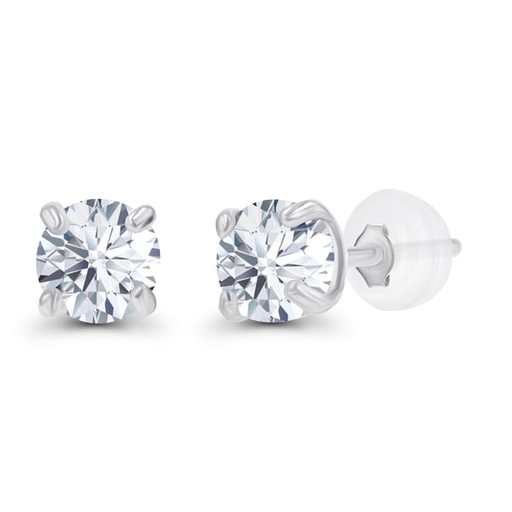 Decadence Sterling Silver Rhodium 3mm Round Natural White Topaz April Birthstone Stud Earrings For Women