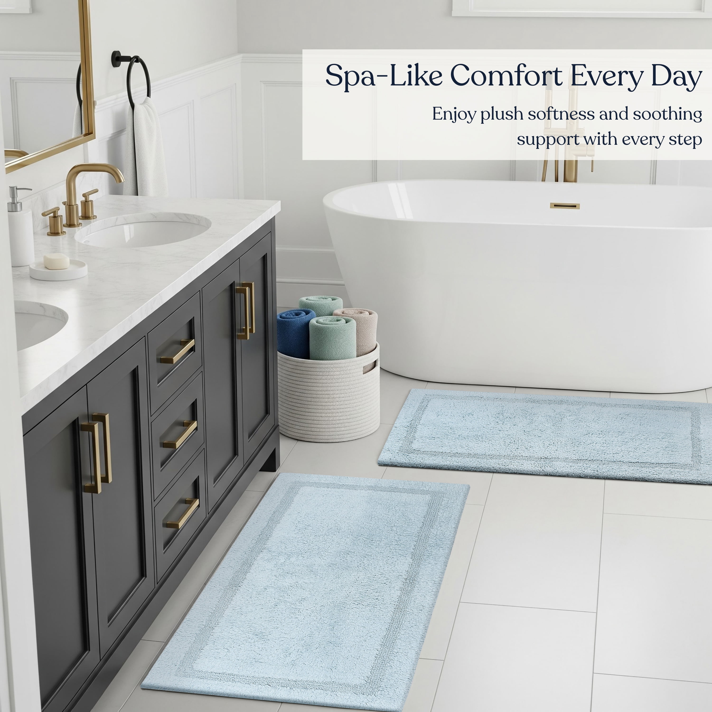 Delara Organic Cotton Reversible Bath Mat – 3000 GSM, GOTS Certified, Ultra-Thick & Super Absorbent | Soft, Plush & Quick-Drying Bathroom Rug