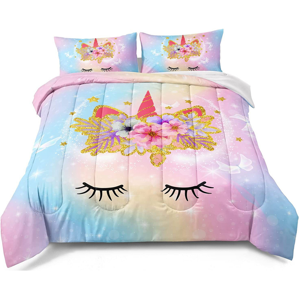 Unicorn comforter set Cute unicorn flower Unicorn bedding kids bedding Golden ears unicorn