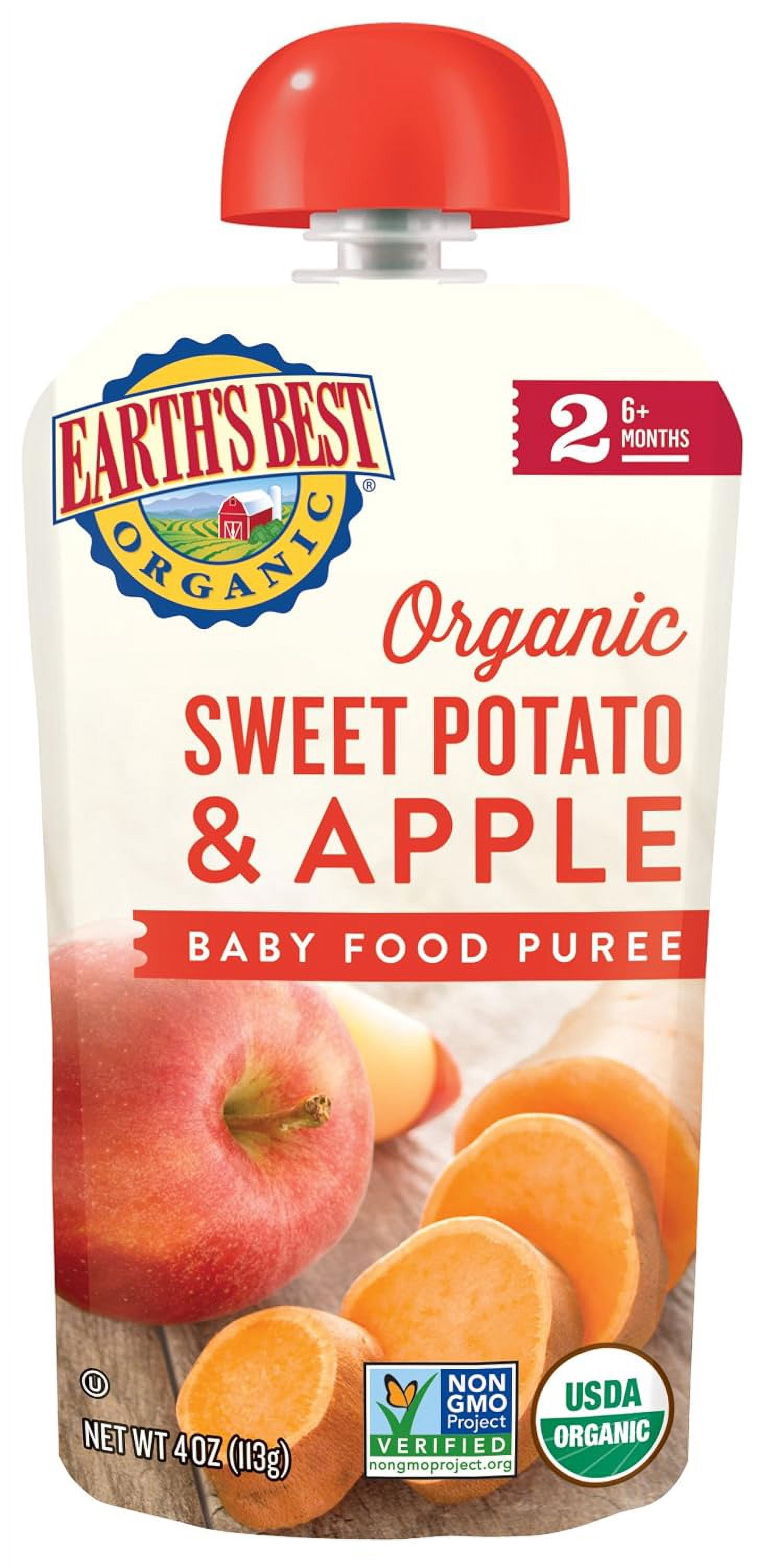 Earth's Best Organic Stage 2 Baby Food, Sweet Potato & Apple, 4 oz Pouches (12 Pack)