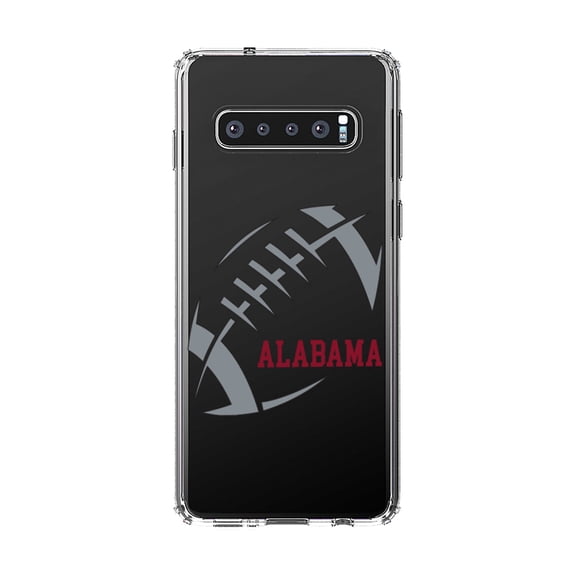 DistinctInk Clear Shockproof Hybrid Case for Samsung Galaxy S10  PLUS(6.4" Screen) - TPU Bumper, Acrylic Back, Tempered Glass Screen Protector - Alabama Football - Crimson, Gray