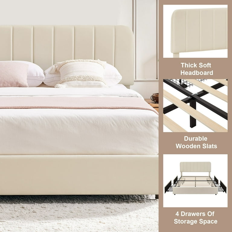 VECELO Full Size Bed Frame with 4 Storage Drawers