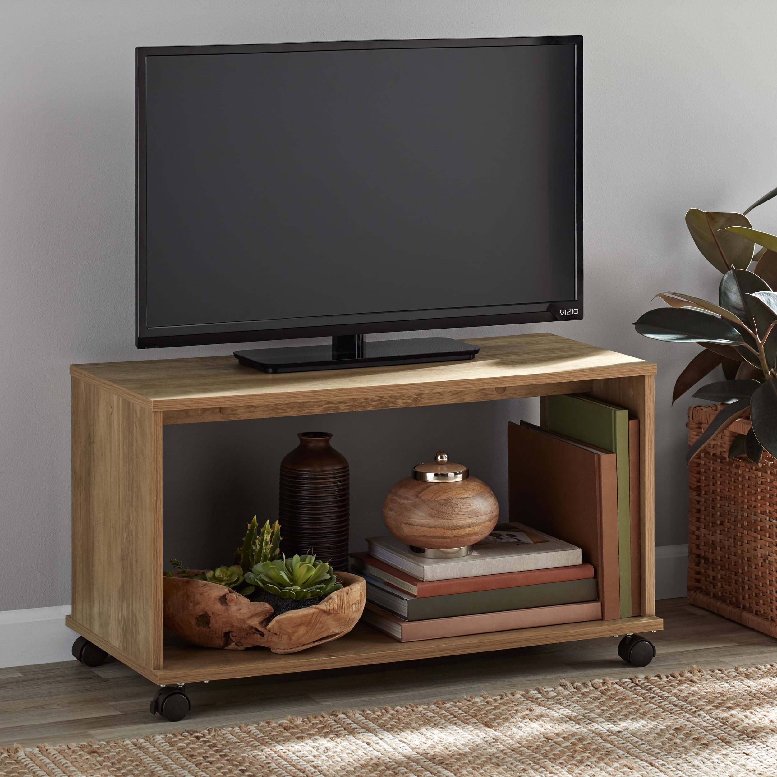 Mainstays TV Cart for Flatscreen TVs up to 32", Rustic Weathered Oak Finish