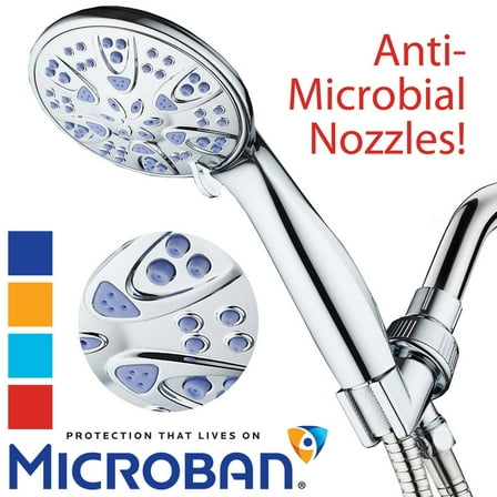 AquaDance Antimicrobial, Anti-Clog High-Pressure 6-Setting 4' Handheld Hand Shower Head with Microban Nozzle Protection from Growth of Mold Mildew & Bacteria and 5' Hose - Soft Purple