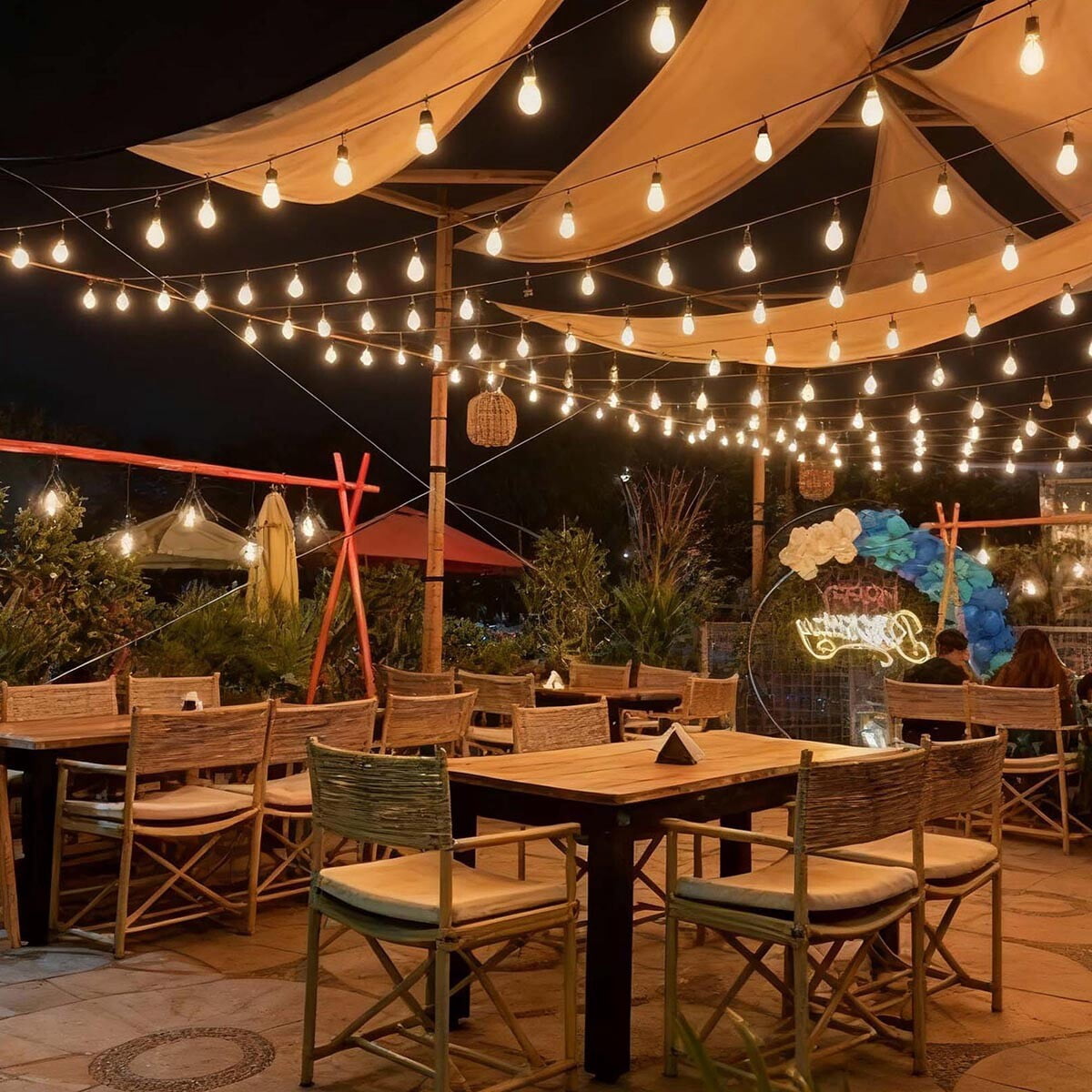 Yescom 200Ft Commercial LED Outdoor String Lights with 104 Shatterproof ST38 Vintage Edison Bulbs IP44 Waterproof Dimmable UL Listed for Wedding Event