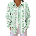 thumbnail image 2 of Endives Women's Button Down Shirt Floral Print Relaxed Fit Long Sleeved Shirt Outerwear Spring Summer Outfit Mint Green, 2 of 7
