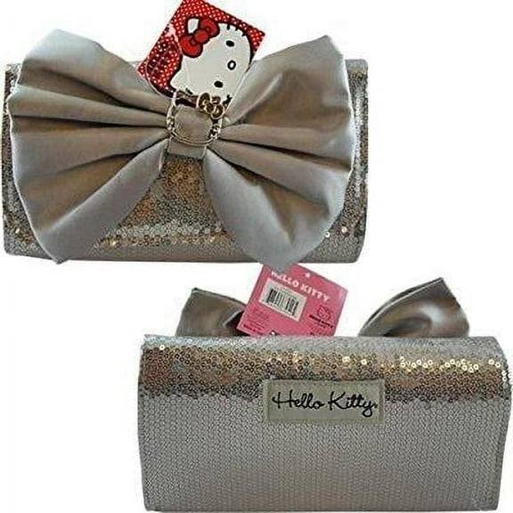 hello kitty silver sequin clutch purse w/ silver bow
