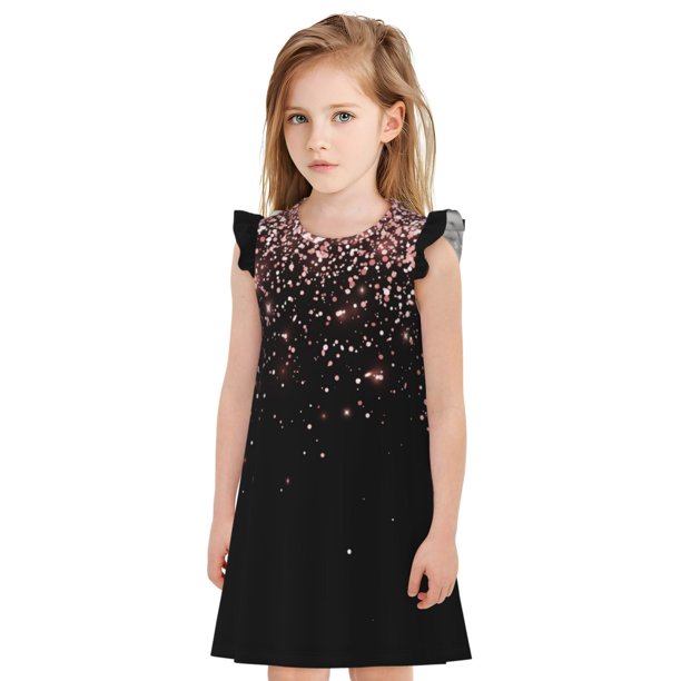 Fotbe Rose Gold Glitter1 Vestido de Dormir para Niñas de 3 a 10 Años, Mangas Cortas, Estilo Princesa, Pijama Camisón con Mangas Voladas-Small