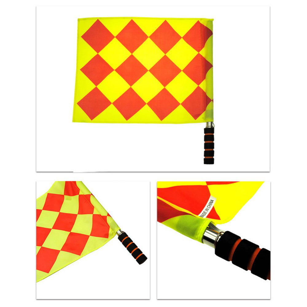 Soccer Ref Diamond Flags Football Rugby Linesman 2 pcs Checkered Referee Flags Metal Pole Foam Handle with Caring Bag 