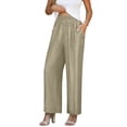 thumbnail image 2 of Women Cotton Linen Pants Smocked High Waisted Lightweight Comfy Wide Leg Dressy Casual Trousers with Pockets (L, Beige), 2 of 8