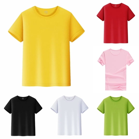 HUITKMM Kids Solid Short Sleeve T-Shirt Polyester Crew Neck Basic Tee Ages 4-12