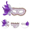 thumbnail image 3 of Unique Bargains Halloween Christmas 1 Pc Side Feather Masquerade Princess Half Face Party Mask for Masquerade Party Purple, 3 of 5