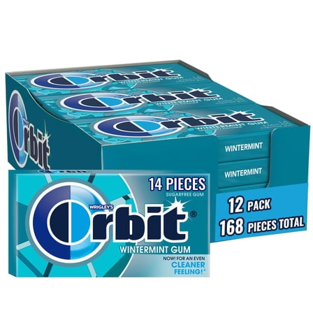 Orbit Wintermint Gum 12 Count Pack — 14 Pieces Each — Sugar-Free Cooling Long-Lasting Chewing Gum