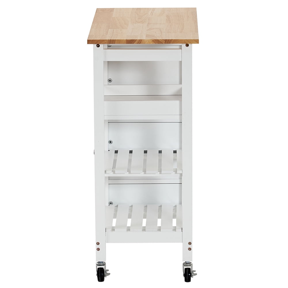Kadyn Kitchen Island Cart, Moveable Kitchen Cart with Three Drawers and Three Layers Black Handle, Rolling Bar Cart for Home, White Kadyn Kitchen Island Cart, Moveable Kitchen Cart with Three Drawers and Three Layers Black Handle, Rolling Bar Cart for Home, White