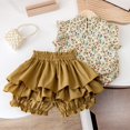 thumbnail image 5 of Conjuntos de dos piezas para niños, Top sin mangas, falda con brotes, pantalones cortos, camisa con estampado de flores de verano, conjunto de pantalones cortos, talla 120, 5 of 5