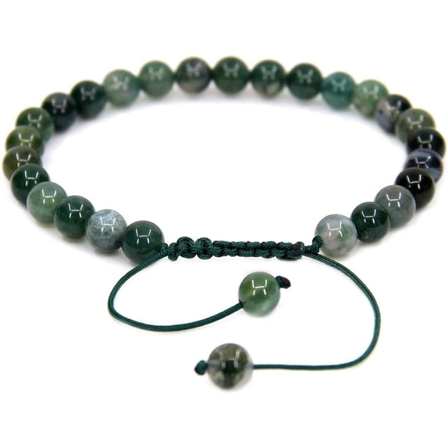 Bracelet Ajustable Unisexe en Perles Rondes de 6 mm en Agate Mousse Naturelle