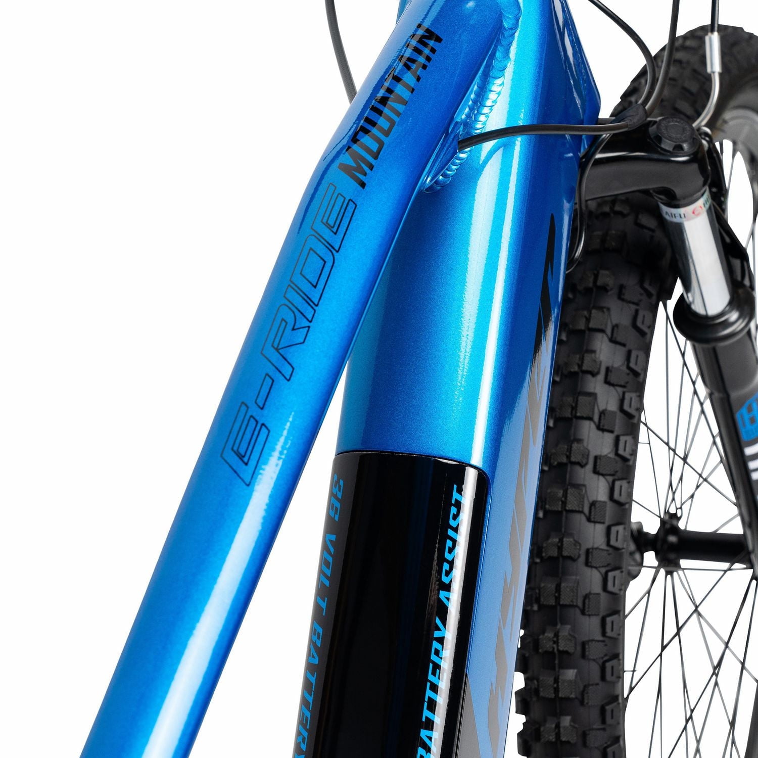 Hyper Bicycles 26" 36V Electric Mountain Bike for Adults, Pedal-Assist, 250W E-Bike Motor, Blue, Hyper 26" Hero E bike Mtn Blue Blck