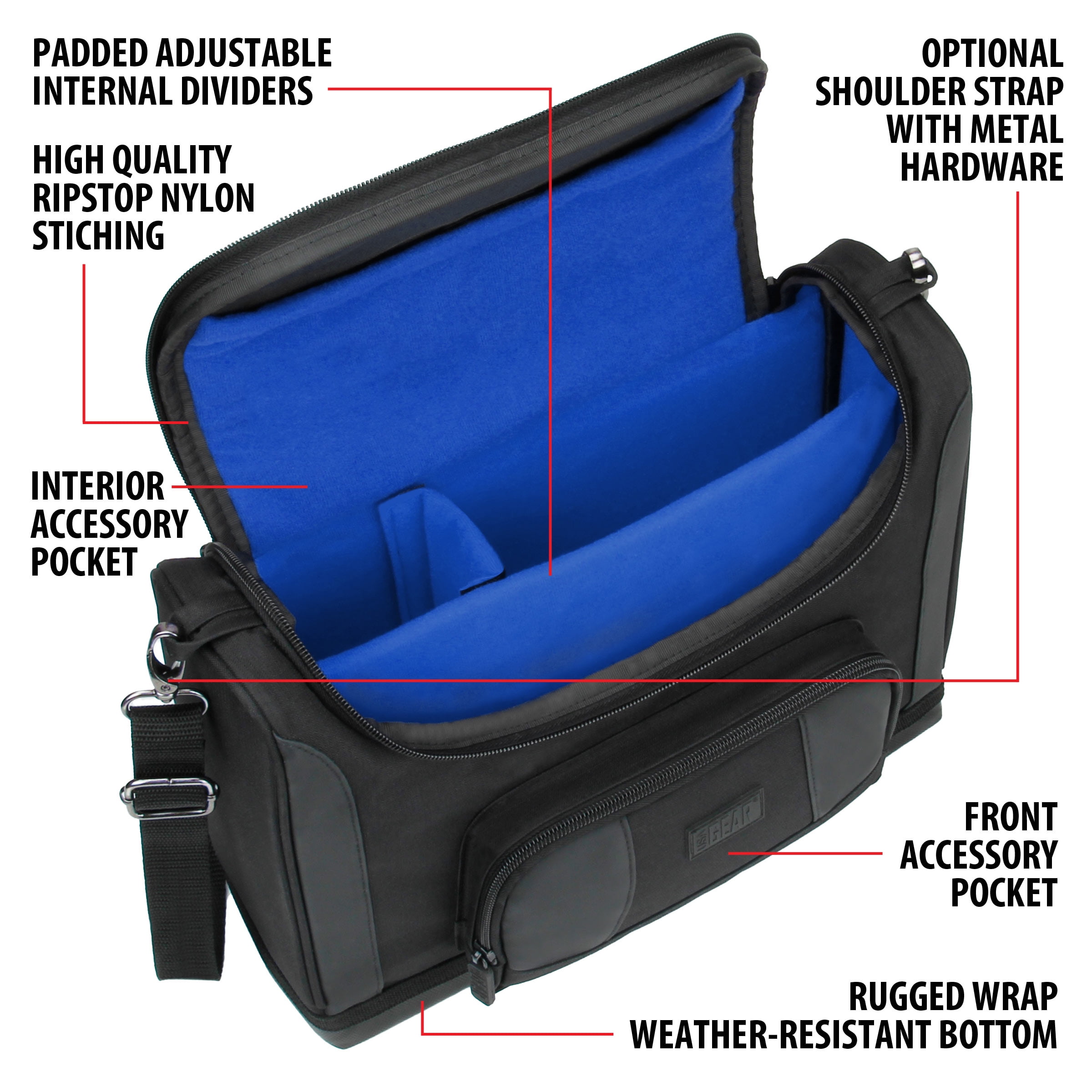 USA GEAR Massage Gun Carrying Case with Customizable Interior, Water Resistant Nylon Exterior, Blue