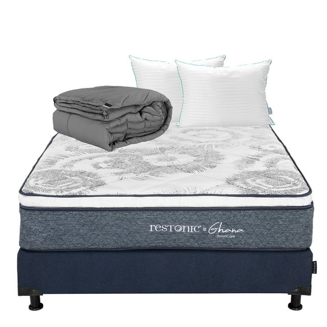 Colchón Individual Restonic Ghana + Box + Almohadas Twin + Edredón Homy