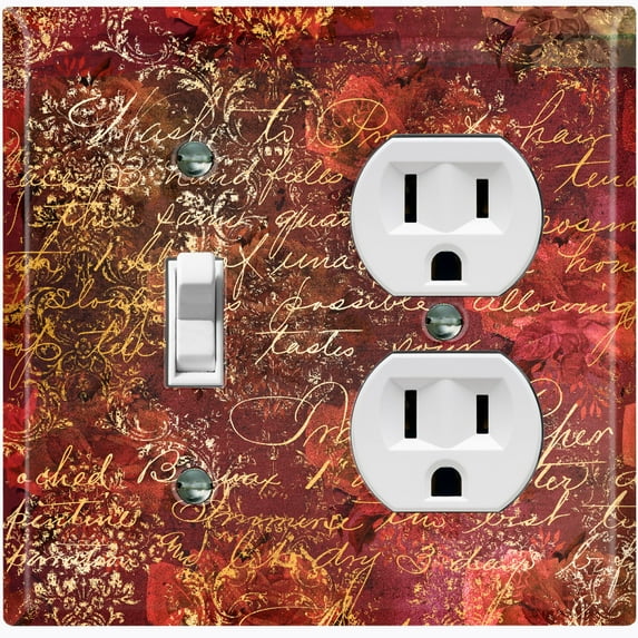 Metal Light Switch Plate Outlet Cover (Red Wallpaper Letter Damask LET002)