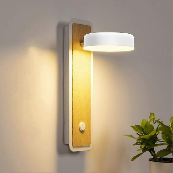Led Wall Light 12 W Wooden Wall Lamp Indoor Modern Vintage With Switch 350 Rotating Iron Wall Lighting For Staircase, Bedroom, Bathroom, Living Room,6