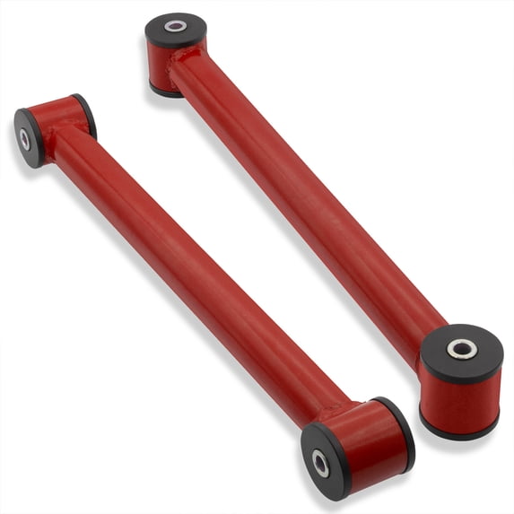 For 1982-2002 Chevrolet Camaro / Pontiac Firebird 2-Piece Rear Lower Steel Tubular Trailing Control Arm Kit Polyurethane Bushings (Red) - Chevy F-Body Suspension Panhard Bar Rod