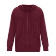 thumbnail image 5 of Soft Fleece Zip-Up Hoodie for Women, Long Sleeve Drawstring Open Front Sweatshirt - Loose Fit Casual Fall Winter Jacket Wine S, 5 of 6