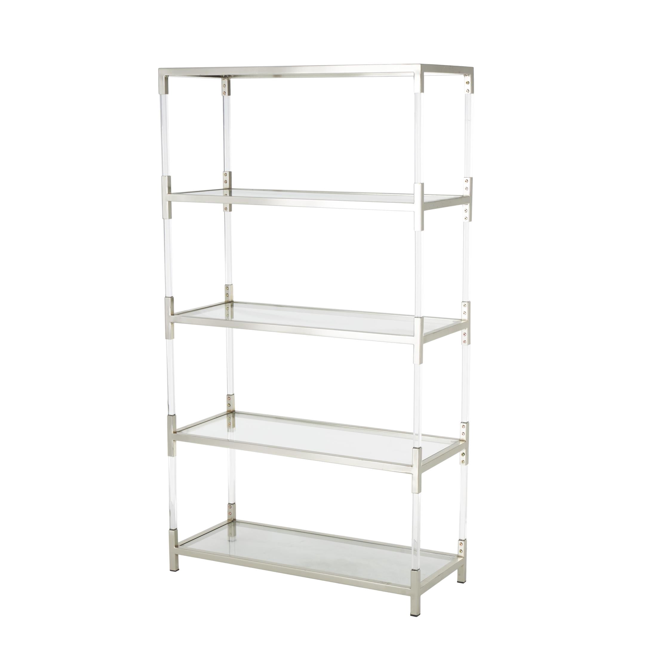 DecMode 38" x 69" Silver Metal Rectangular 4-Tier Shelving Unit with Clear Glass Top and Acrylic Legs, 1-Piece
