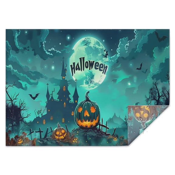 Rectangle Table Cover Gothic House Castle Pumpkin Halloween Spooky Tablecloth,Modern Oil-Proof Table Cloths for Picnic Party Halloween Fall Thanksgiving Christmas