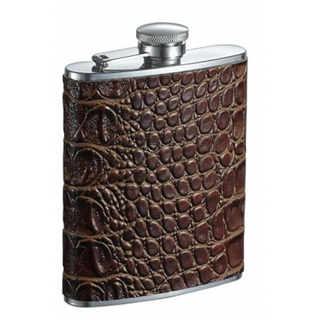 

Visol VF1242NP Bronze Brown Crocodile Pattern Leather Liquor flask - 6 oz