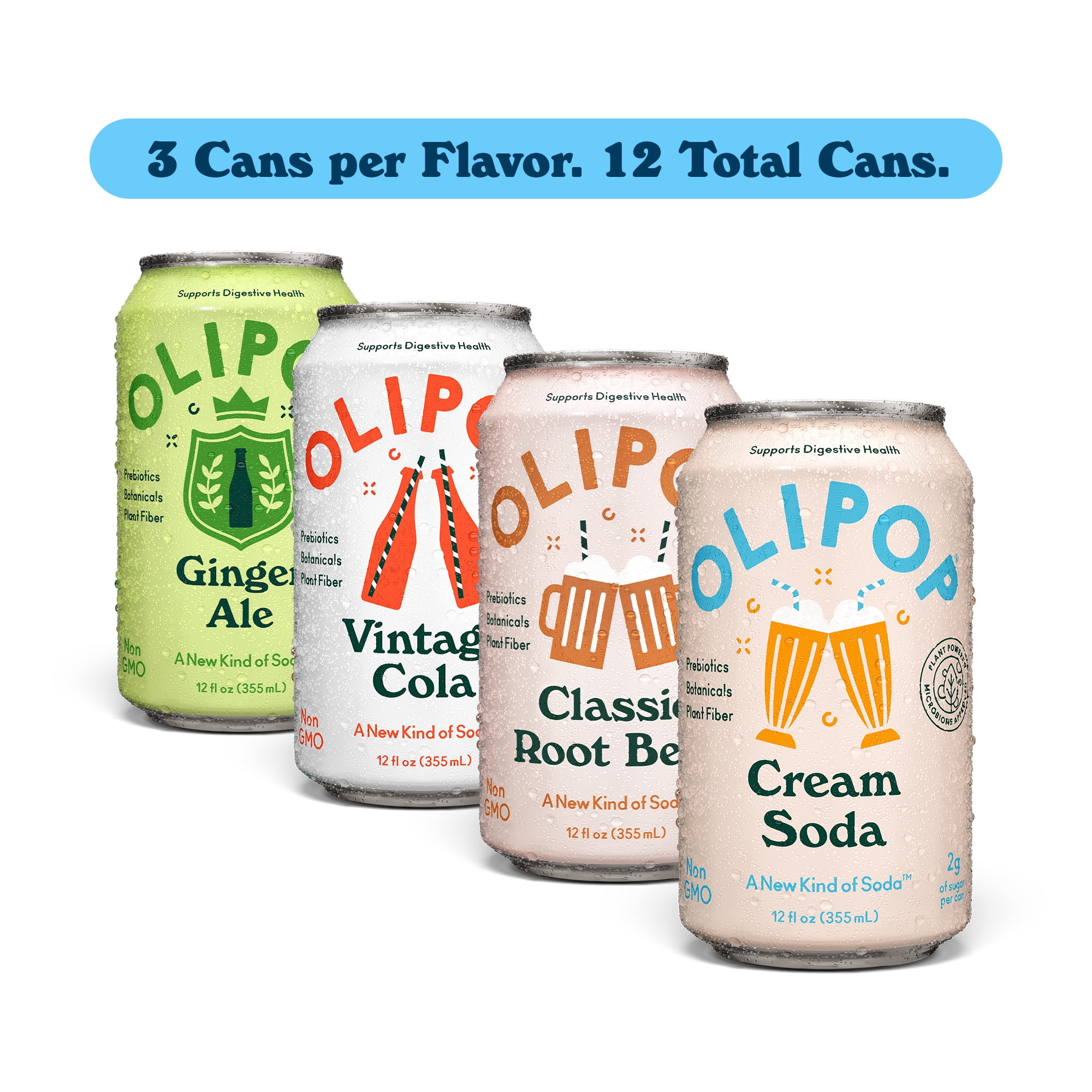 Olipop Classic Soda Variety Pack, 12 fl oz, 12 Pack Cans
