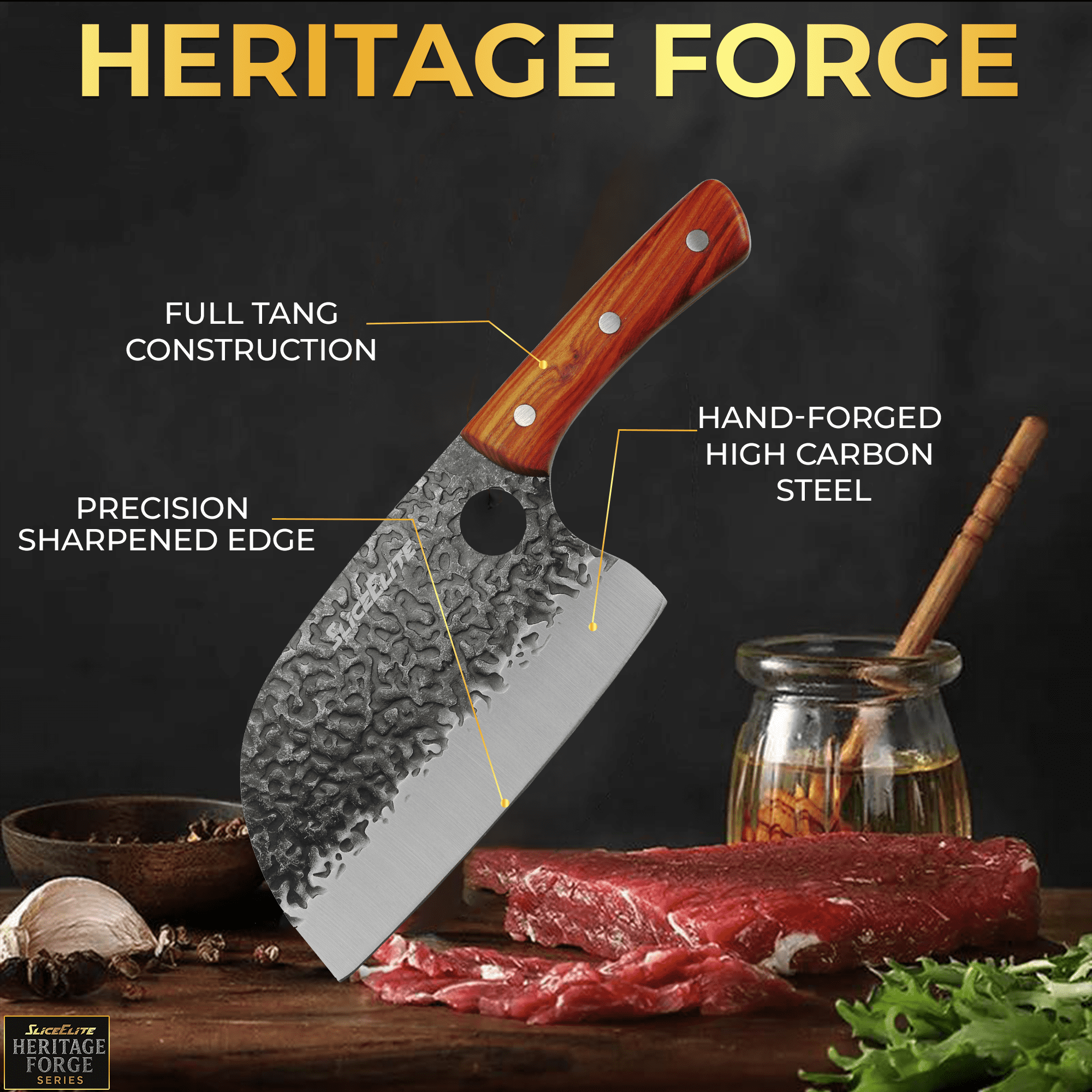 SliceElite 2PCS Hand-Forged Chef Knife Set | Viking & Serbian Knives for Meat Cutting | Professional Kitchen Tools with Gift Box for BBQ Cooking