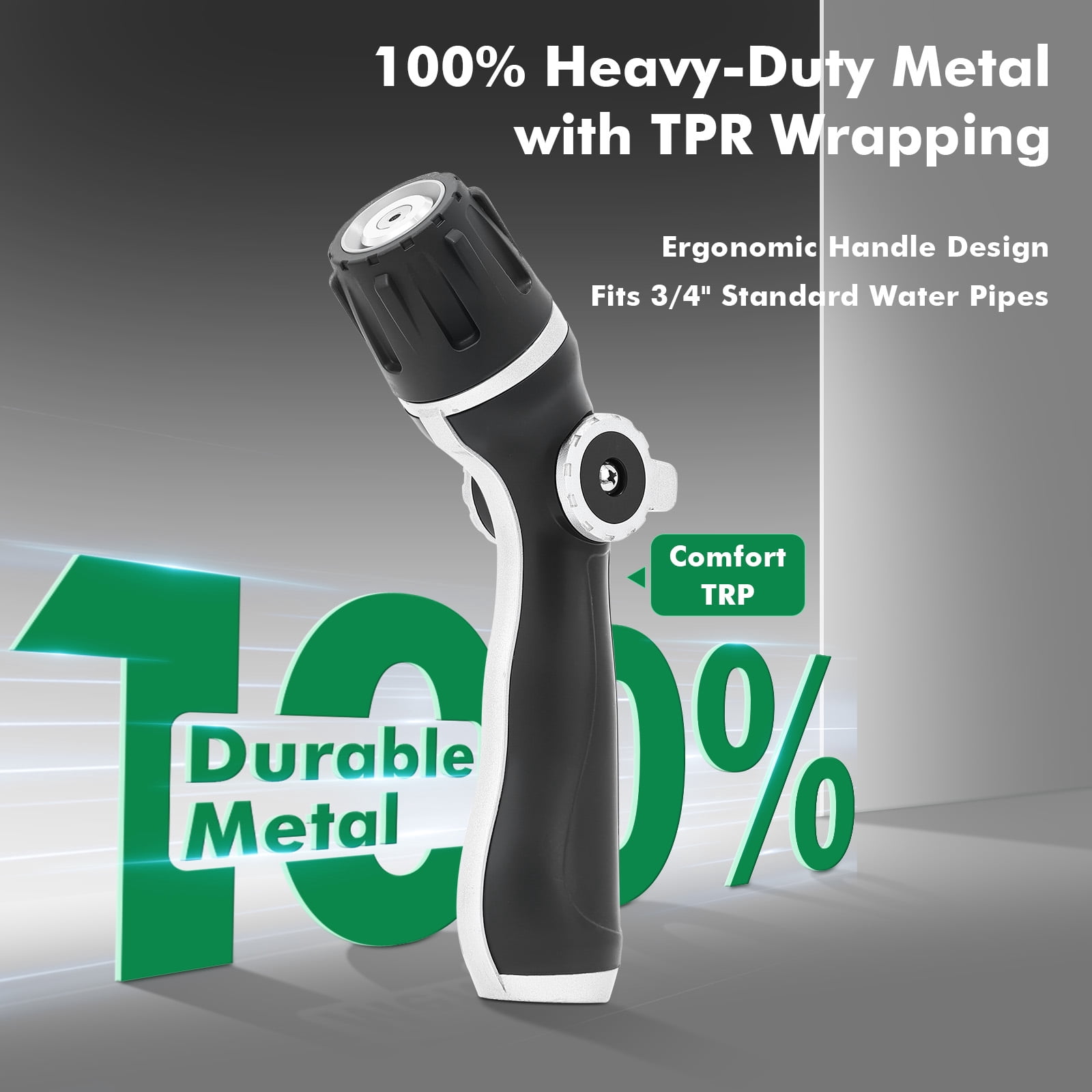 Restmo Heavy Duty Metal Garden Hose Nozzle, High Pressure Hose Spray Nozzle, Water Nozzle with Thumb Control For Flow Adjustment, 3 Adjustable Spray Patterns For Watering, Washing, Cleaning