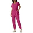 thumbnail image 2 of Roncen Women's Quick-Dry Nursing Uniform Set - Button-Down V-Neck Short Sleeve Top & Elastic Cuff Trousers with Professional Solid Color Scrubs & Comfort Fit, 2 of 6