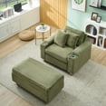 thumbnail image 5 of Modern Corduroy Accent Chair with Ottoman, Extra Deep Plush Armchair with Hidden Storage & Cup Holders, Space-Saving Living Room Sofa Couch, Stain-Resistant Fabric, Tool-Free Assembly, Green, 5 of 8