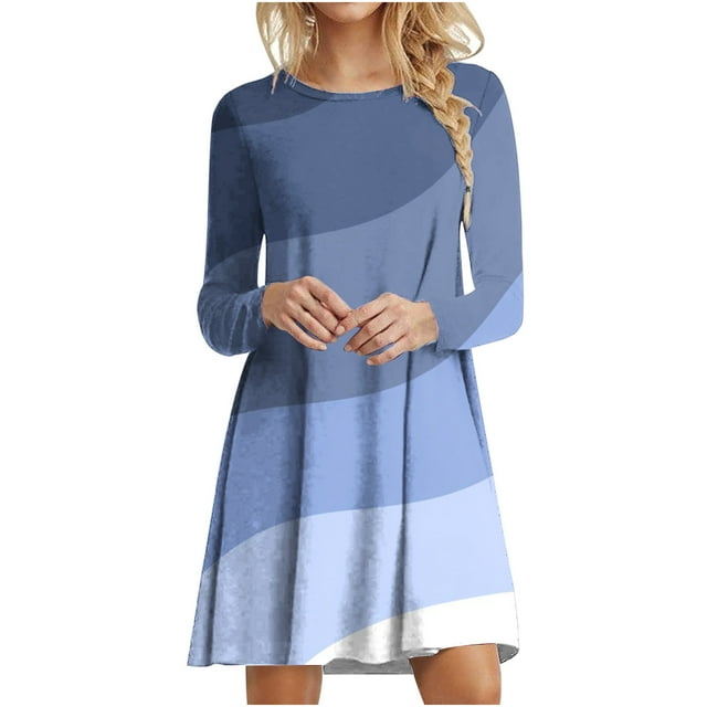 Pompotops Robe Décontractée à Manches Longues et Col Rond Imprimée Longueur Genou pour Femmes en Solde