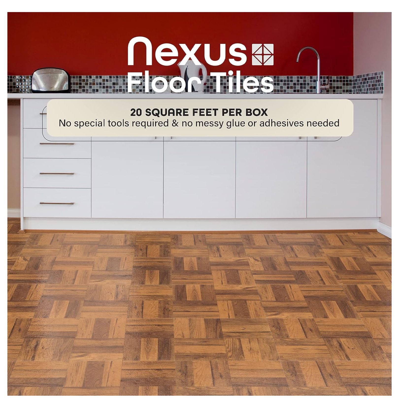 Nexus Vinyl Tile: 225 3 Finger Medium Oak Parquet: 1 Box 20 Tiles