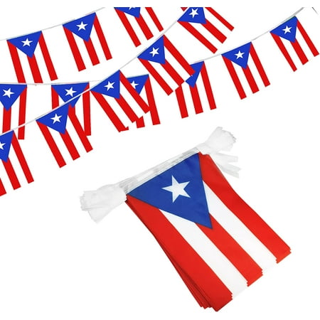 Anley Puerto Rico String Flag Pennant Flags, Patriotic Events 12th of June National Puerto Rican Day Decoration Sports Bars - 33 Feet 38 Flags