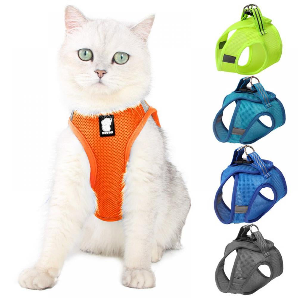 Soft Adjustable Vest Harnesses Escape Proof Kitten Collar Cat Walking Jacket Full Reflective Strip Easy Control Breathable Vest Orange, XXS Cat Harness and Leash Set for Walking 