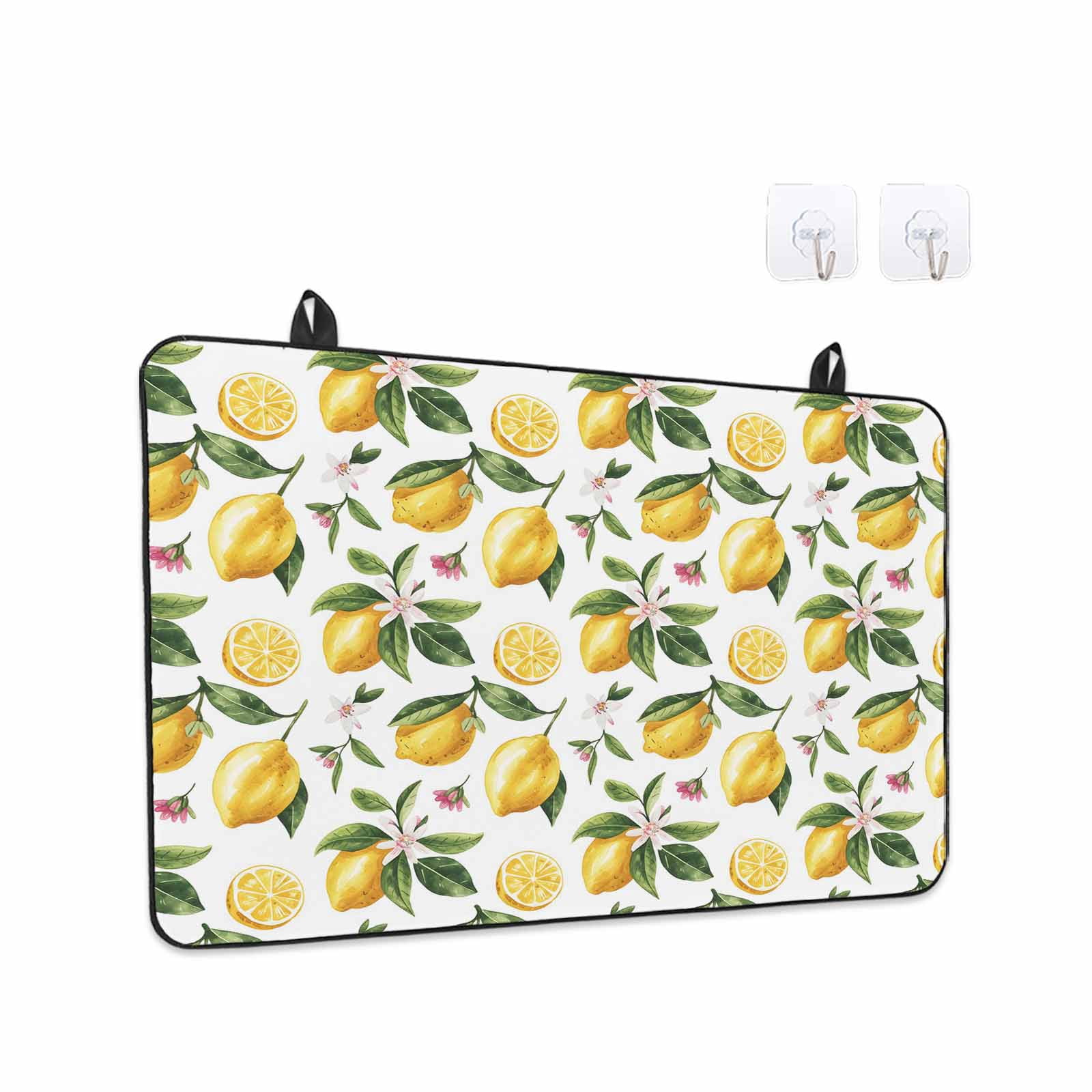 Yellow Lemon Stove Top Cover for Electric Stove, Heat-proof & Non Slip Glass Top Stove Cover Protector, Tropical Green Leaf Pink Floral Fruit Kitchen Flat Cooktop Rubber Mat 24x21 Inches